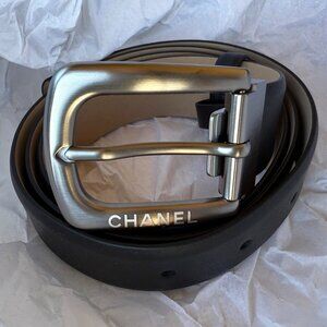 Chanel Uniform Black Leather Classic Buckle Belt 95cm 38 ITALY U16 NEW U55509
